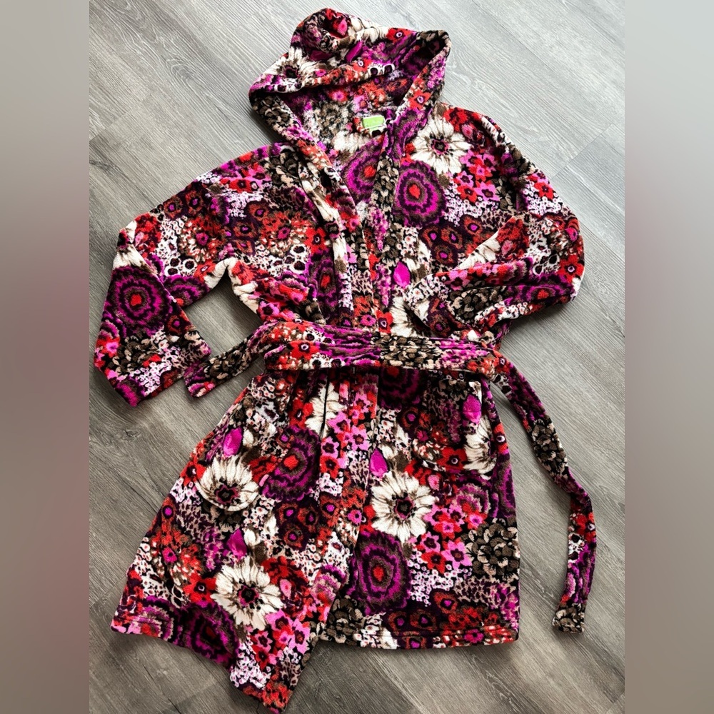 Vera Bradley Womens Robe S/M Wrap Hood Robe Rosewood Long Sleeve Floral Retired